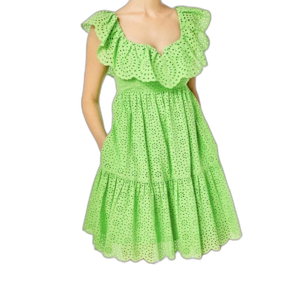 Lilly Pulitzer Asteria Eyelet Babydoll Dress Cabana Green Daisy‎ Dream Size 0